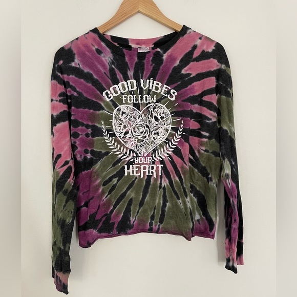 Womens No Boundaries Shirt Size Large Tie Dye Good Vibes Follow Your Heart y2k - Picture 1 of 4
